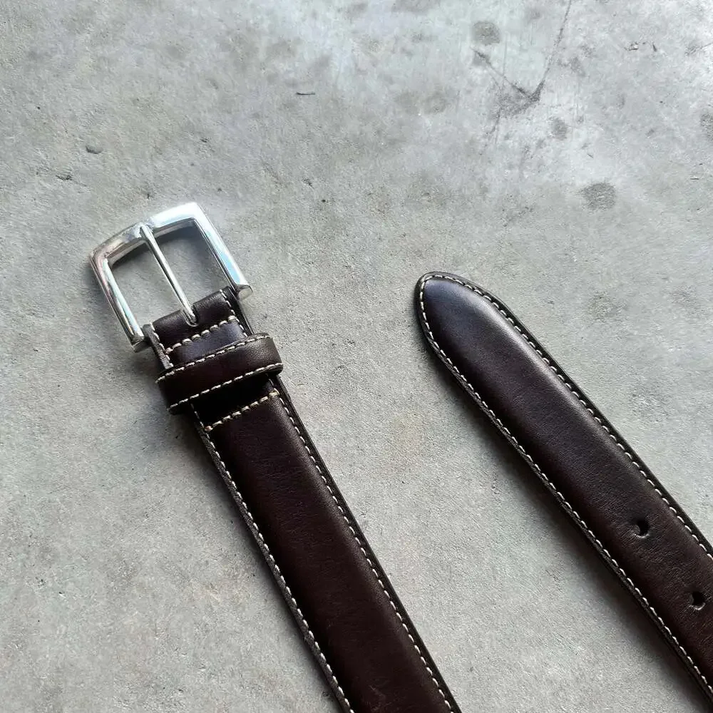 Brooks Brothers Brown Leather Belt with Contrast Stitching - Made in Italy